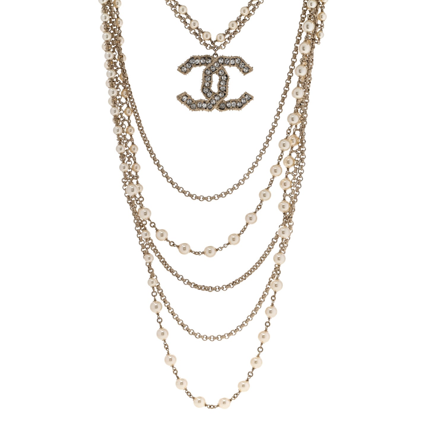 Pearl Crystal CC Camellia Express Necklace Gold