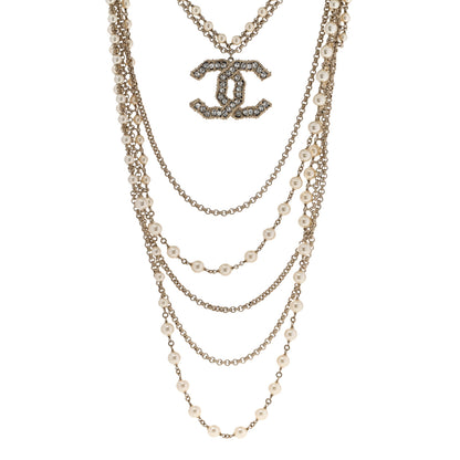 Chanel Pearl Crystal CC Camellia Express Necklace Gold 1 of 6