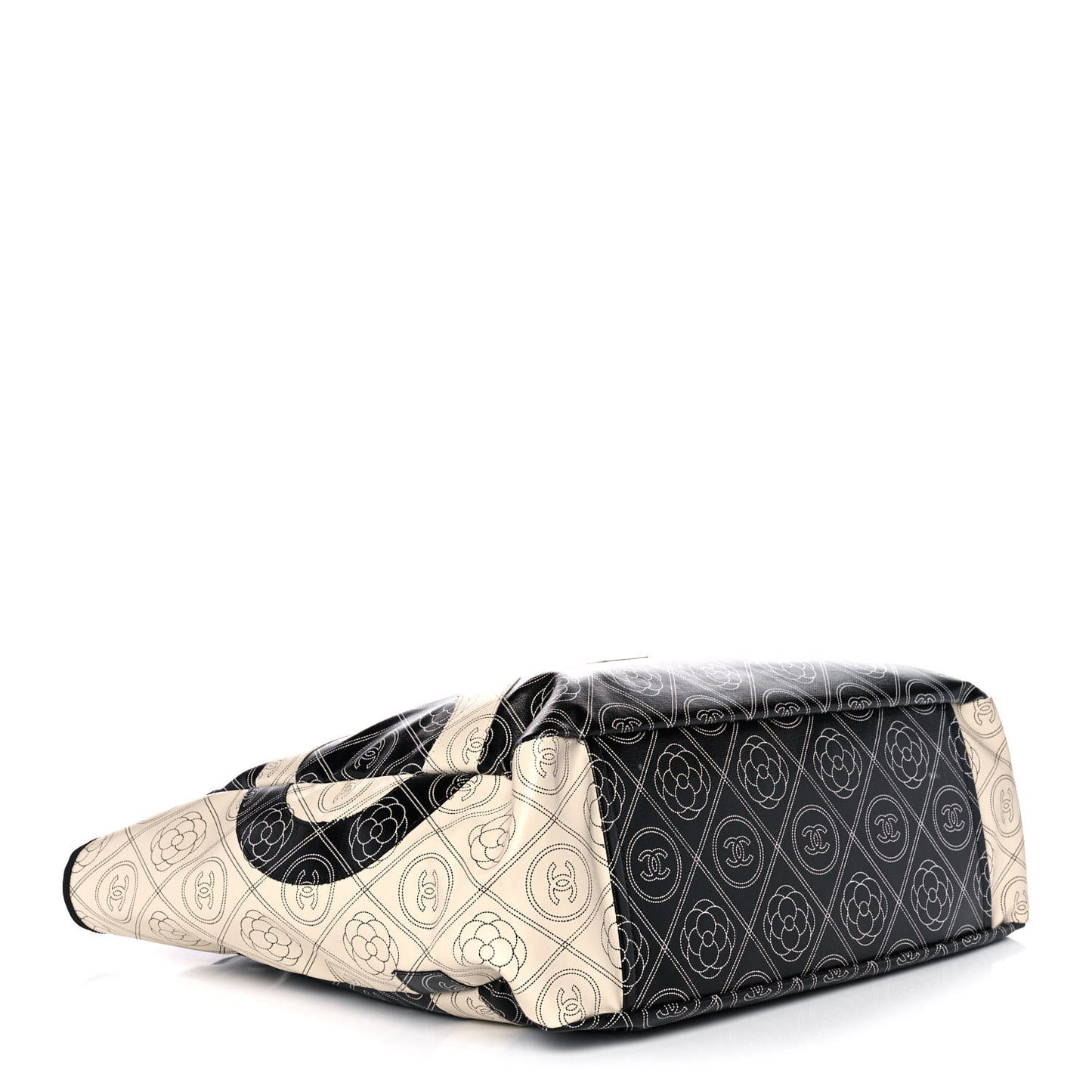 Coated Canvas Camellia Large Shopping Tote Black Beige