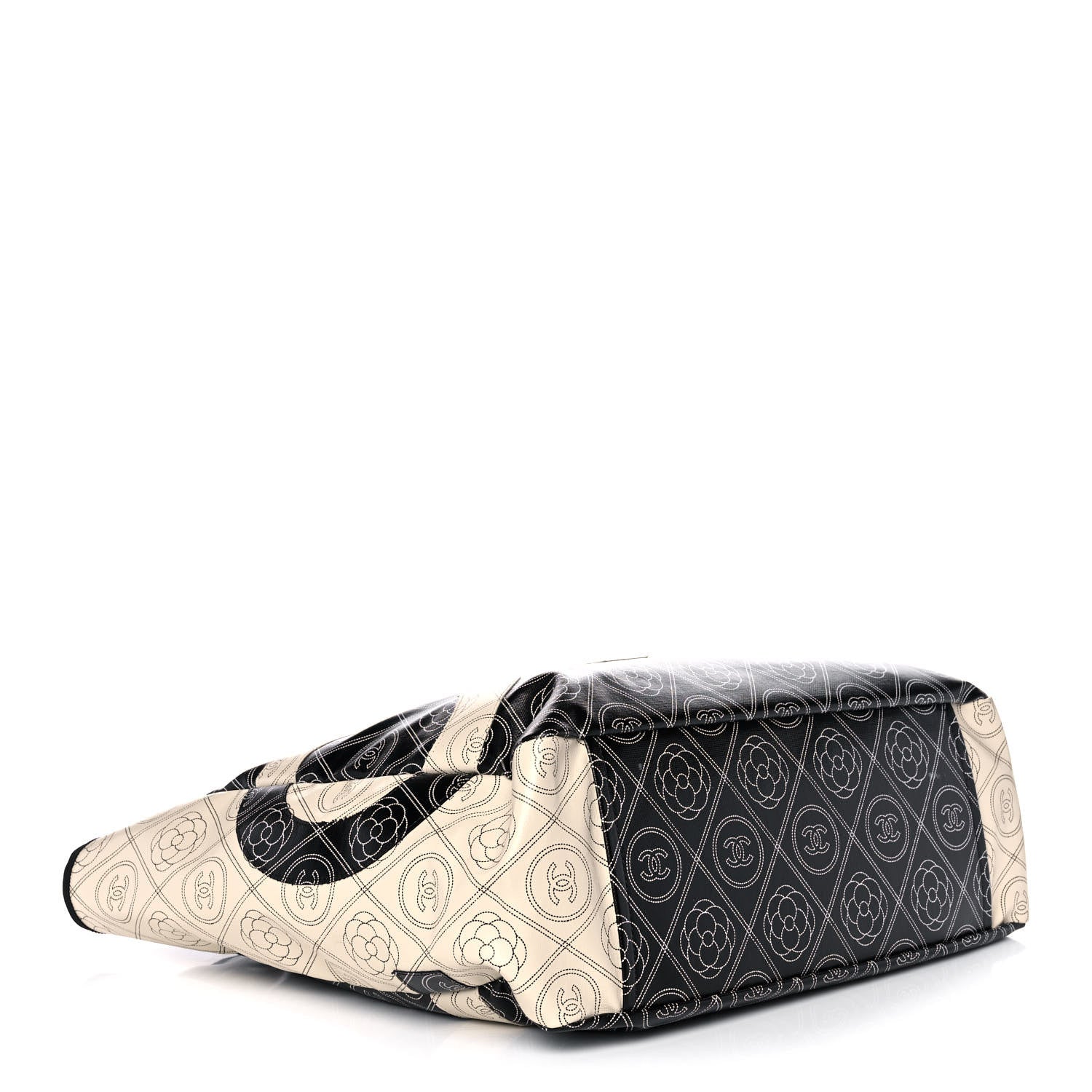 Chanel Coated Canvas Camellia Large Shopping Tote Black Beige 3 of 9