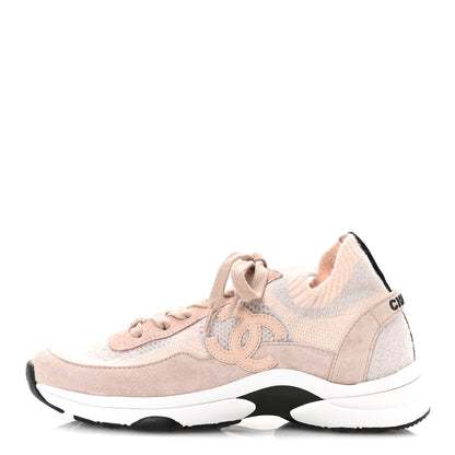 Chanel Mesh Suede Fabric Womens CC Sneakers 38 Light Pink 1 of 8
