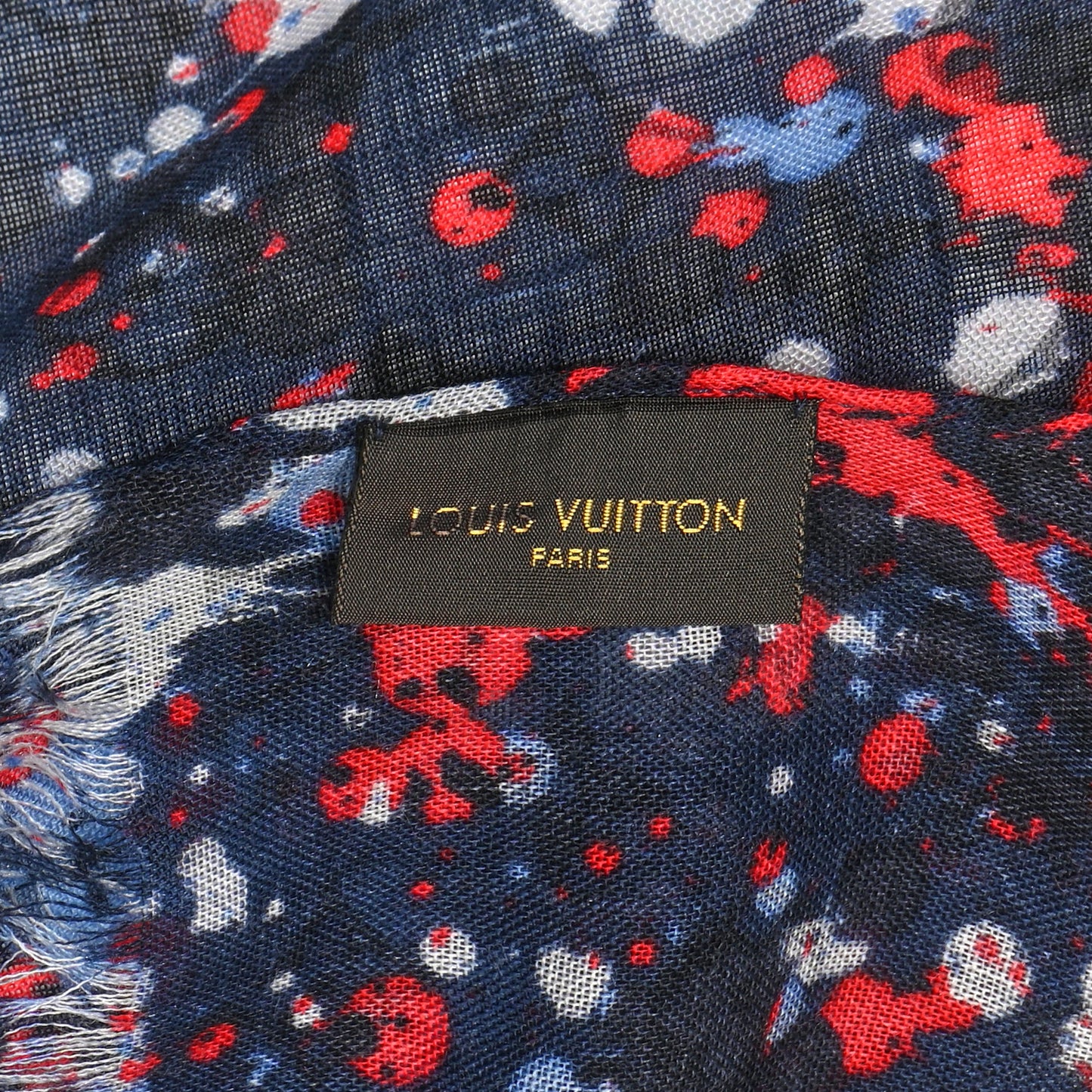 Wool Silk Monogram Paint Splatter Scarf Blue Multicolor