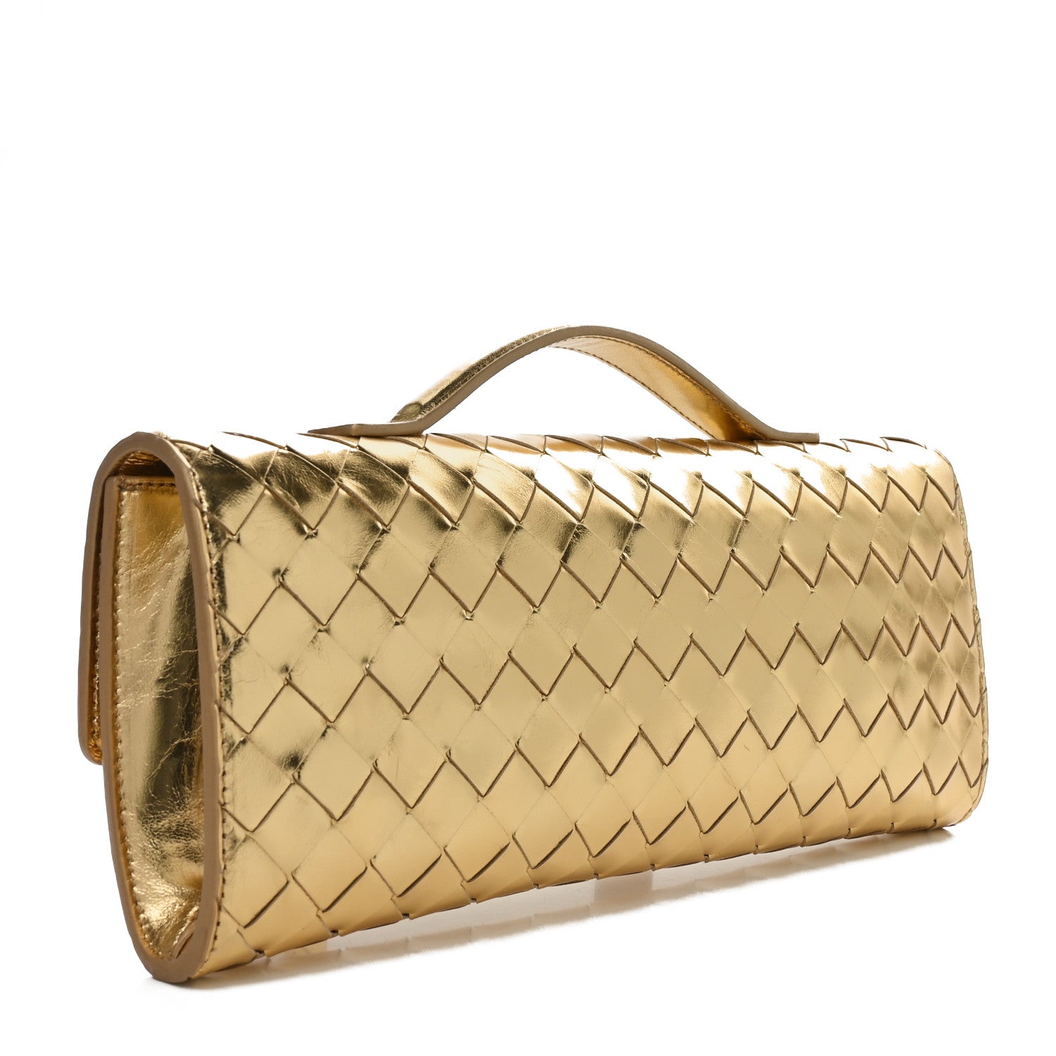 Bottega Veneta Metallic Lambskin Intrecciato Long Andiamo Top Handle Clutch Gold 3 of 9