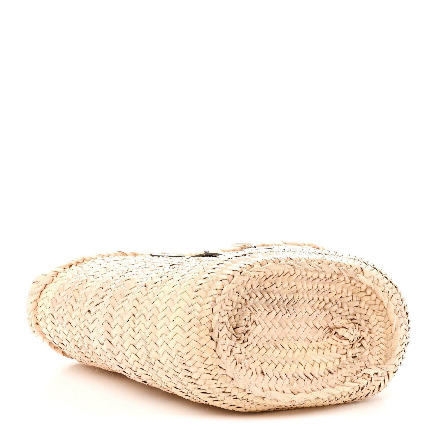 Loewe Raffia Calfskin Medium Chain Basket Tote Bag Natural Black 4 of 9