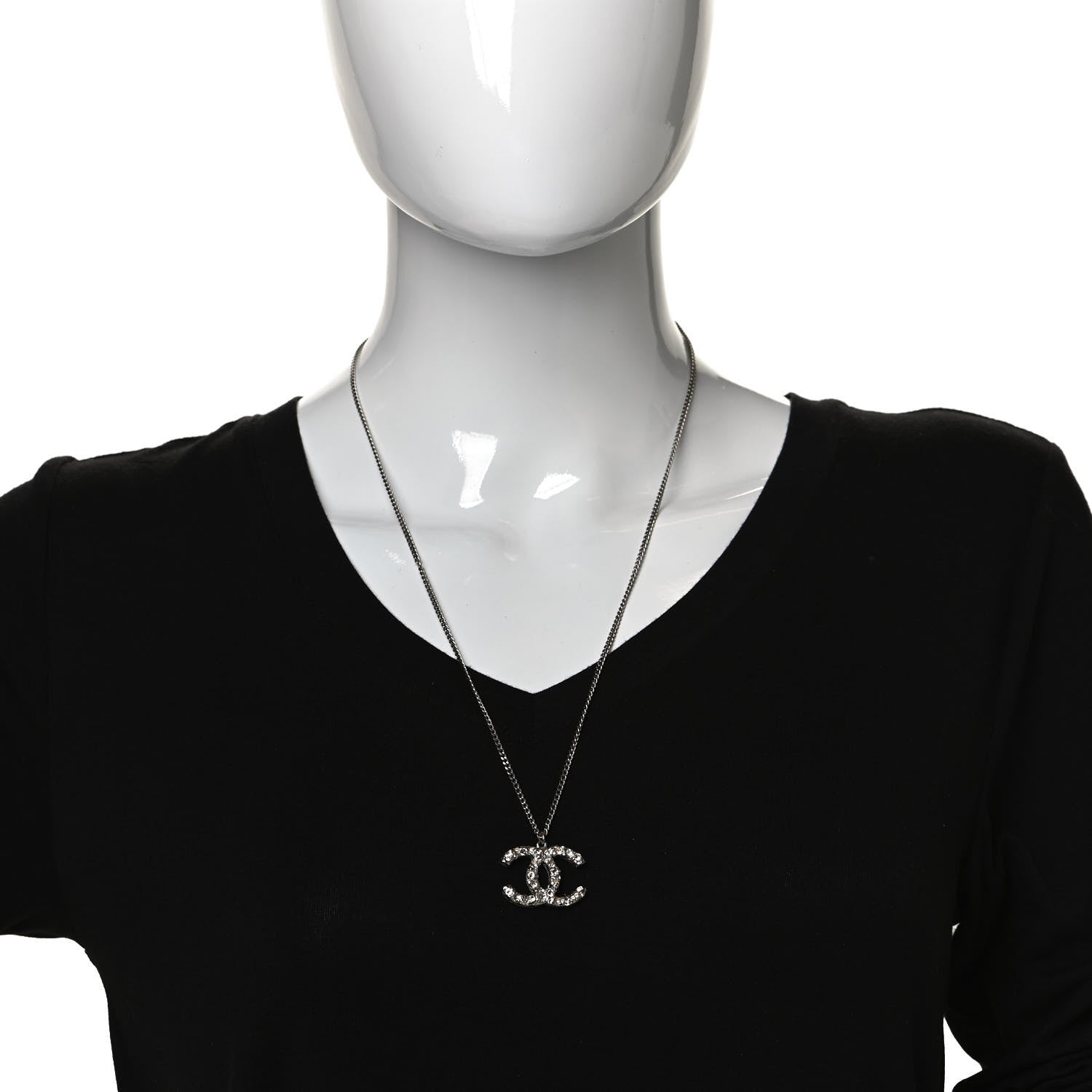 Chanel Crystal CC Pendant Necklace Silver 2 of 8