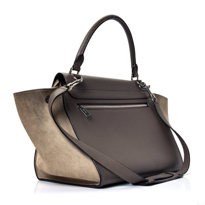 Celine Drummed Calfskin Suede Medium Trapeze Taupe 2 of 4