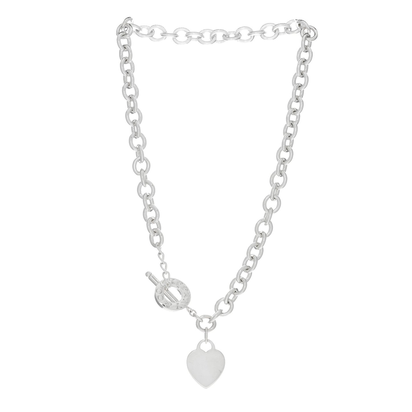 Sterling Silver Heart Tag Toggle Necklace