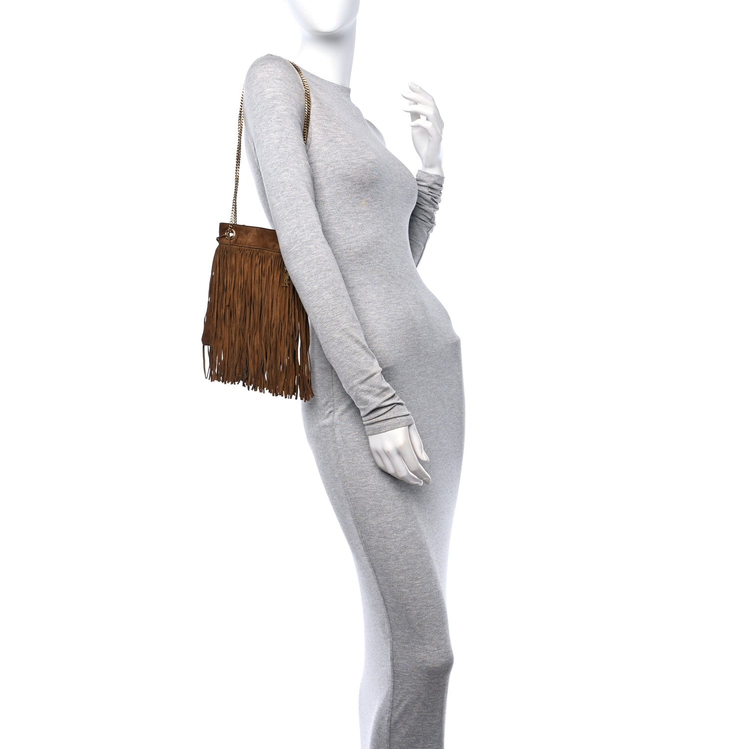 Saint Laurent Suede Calfskin Small Grace Fringed Hobo Bag Light Ocre 2 of 13