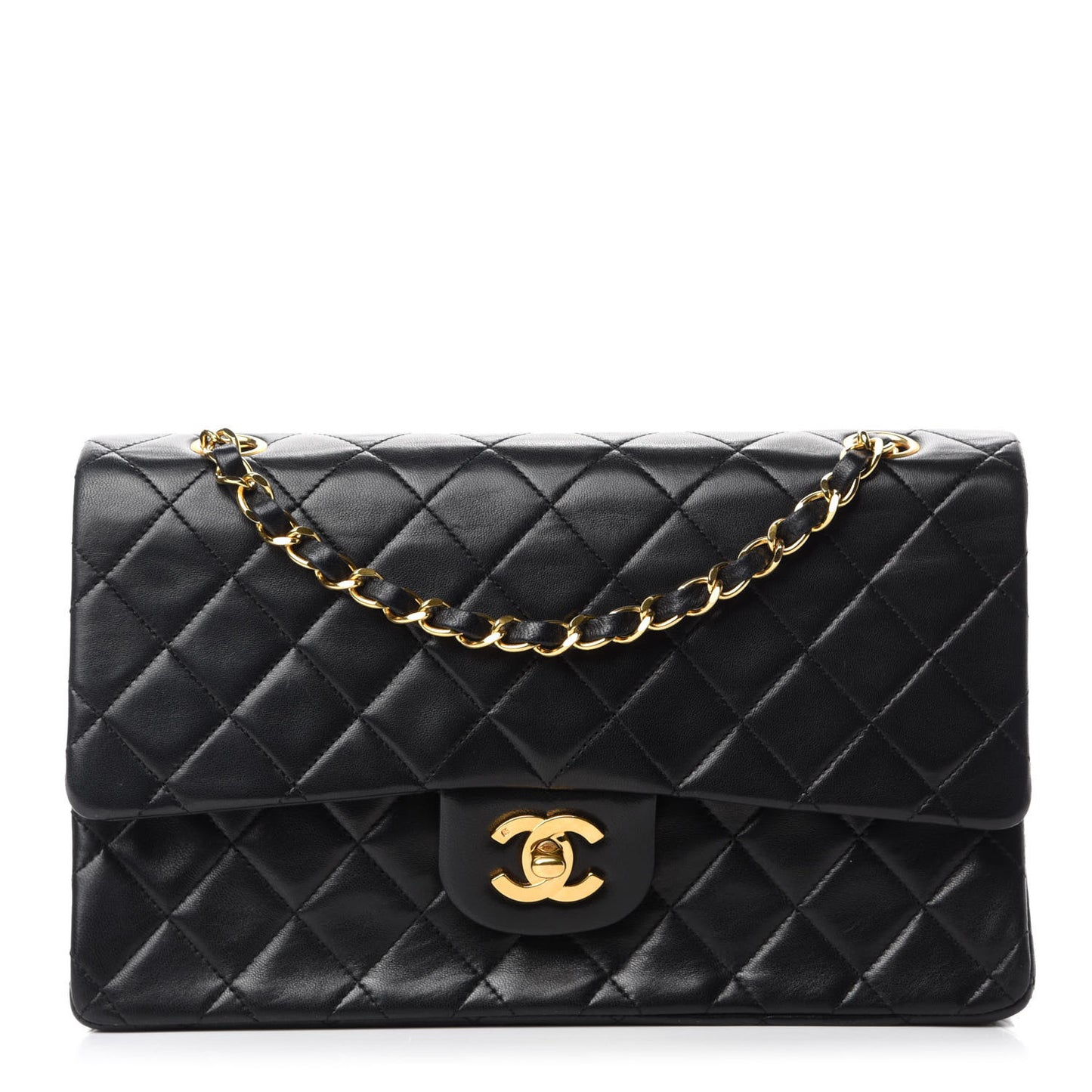 Lambskin Quilted Medium Double Flap Black
