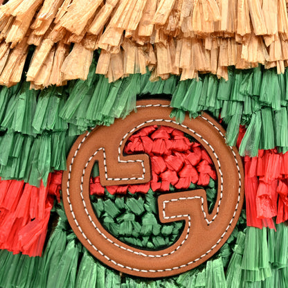 Gucci Raffia Fringe GG Top Handle Bag Bronze Natural Red Green 9 of 11