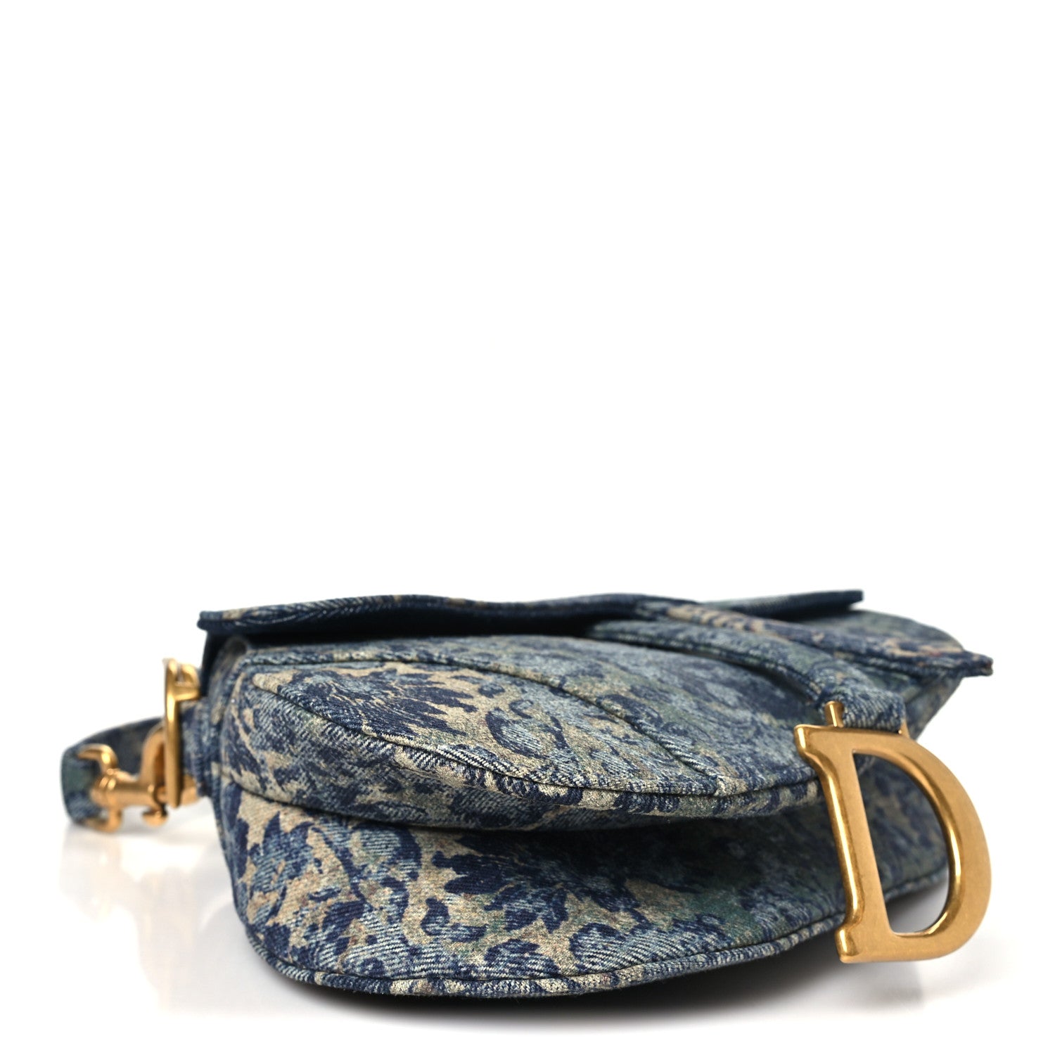 Christian Dior Denim Brocart Embroidered Saddle Bag Blue 4 of 11