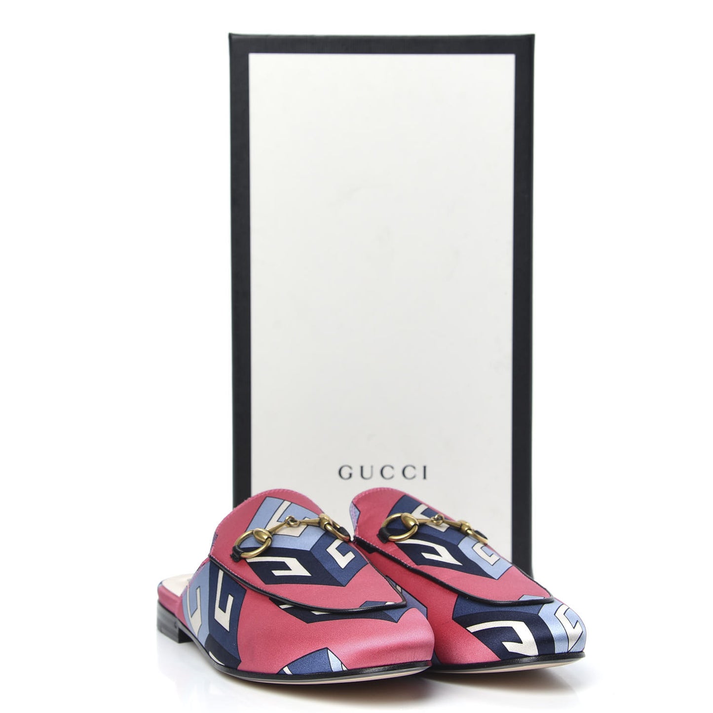 Satin GG Wallpaper Womens Princetown Slippers 36 Pink Flamboyant Blue Black