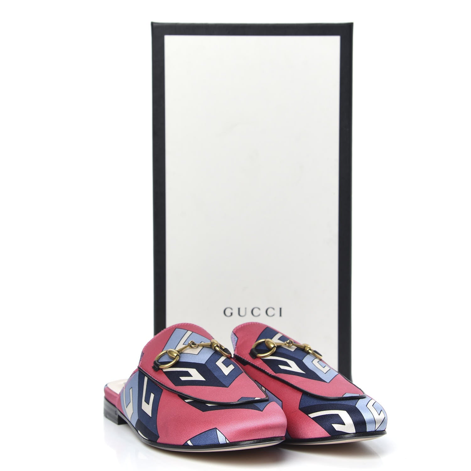 Gucci Satin GG Wallpaper Womens Princetown Slippers 36 Pink Flamboyant Blue Black 8 of 8