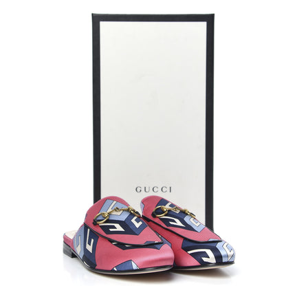 Gucci Satin GG Wallpaper Womens Princetown Slippers 36 Pink Flamboyant Blue Black 8 of 8