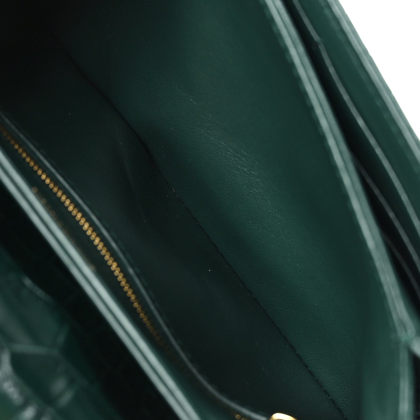 Shiny Extra Supple Calfskin Crocodile Embossed Small Triplet Bag Forest Green