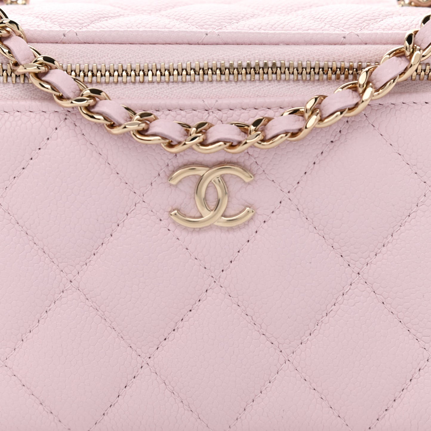 Caviar Quilted Small Tiny CC Vanity Case With Chain Light Pink