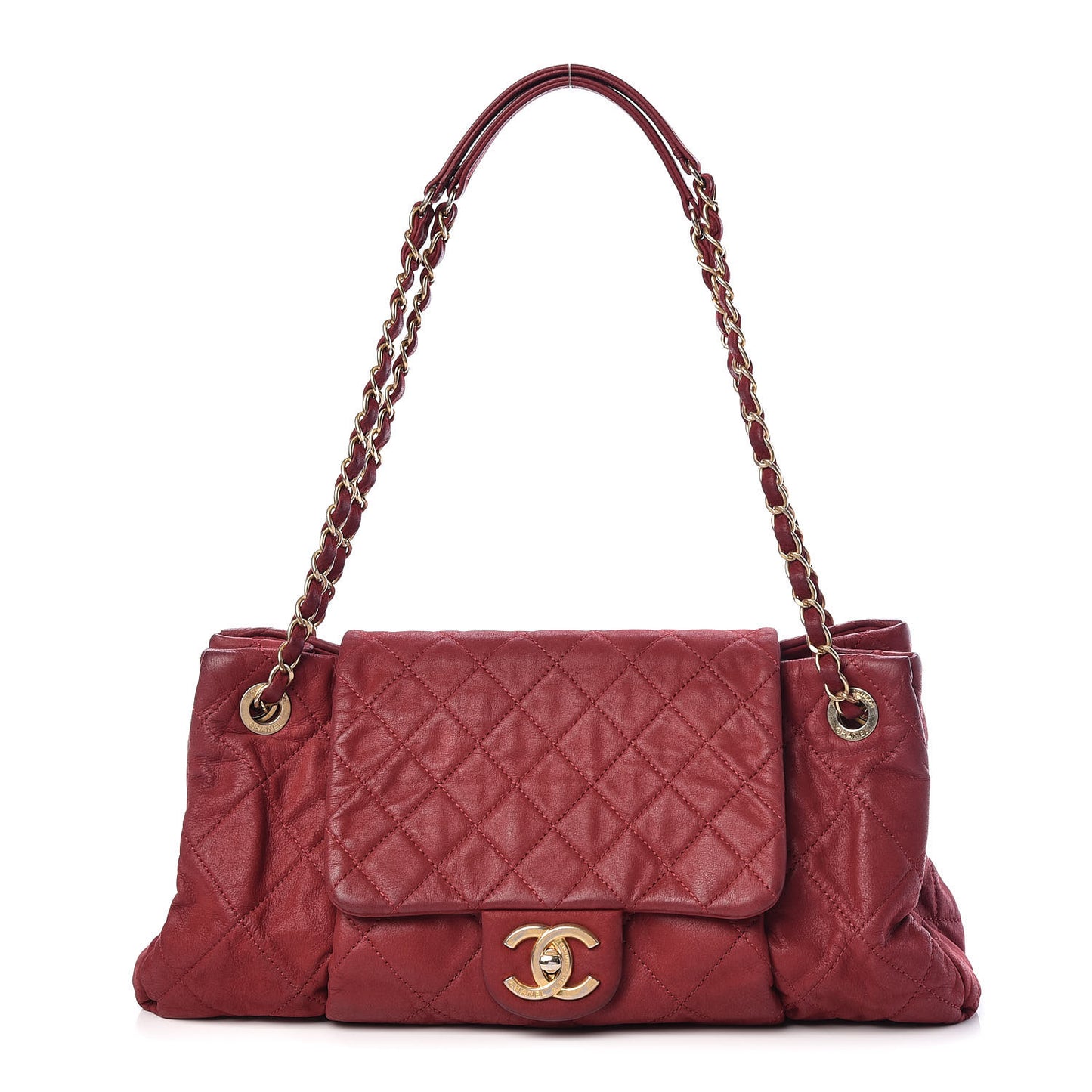 Iridescent Calfskin Large Chic Quilt Flap Red