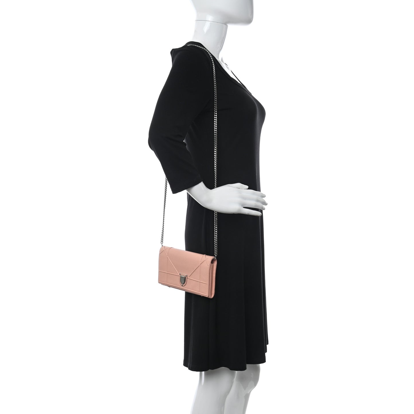 Grained Calfskin Diorama Croisiere Chain Wallet Rose Poudre