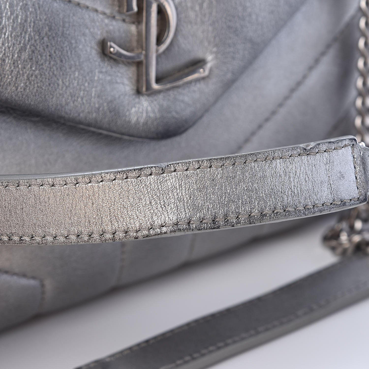 Saint Laurent Calfskin Y Quilted Monogram Small Loulou Chain Satchel Silver 14 of 15