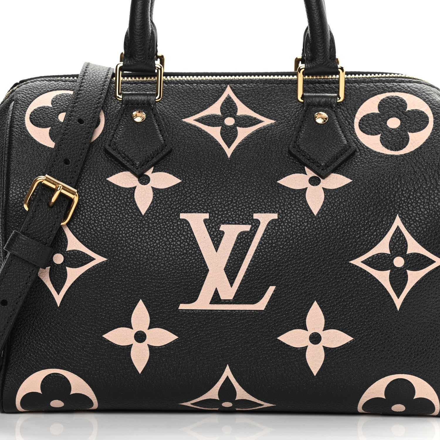 Louis Vuitton Empreinte Monogram Giant Speedy Bandouliere 25 Black Beige 7 of 9