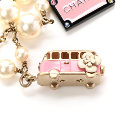 Chanel Pearl Resin Crystal CC Charm Necklace Gold Pink Black 9 of 9