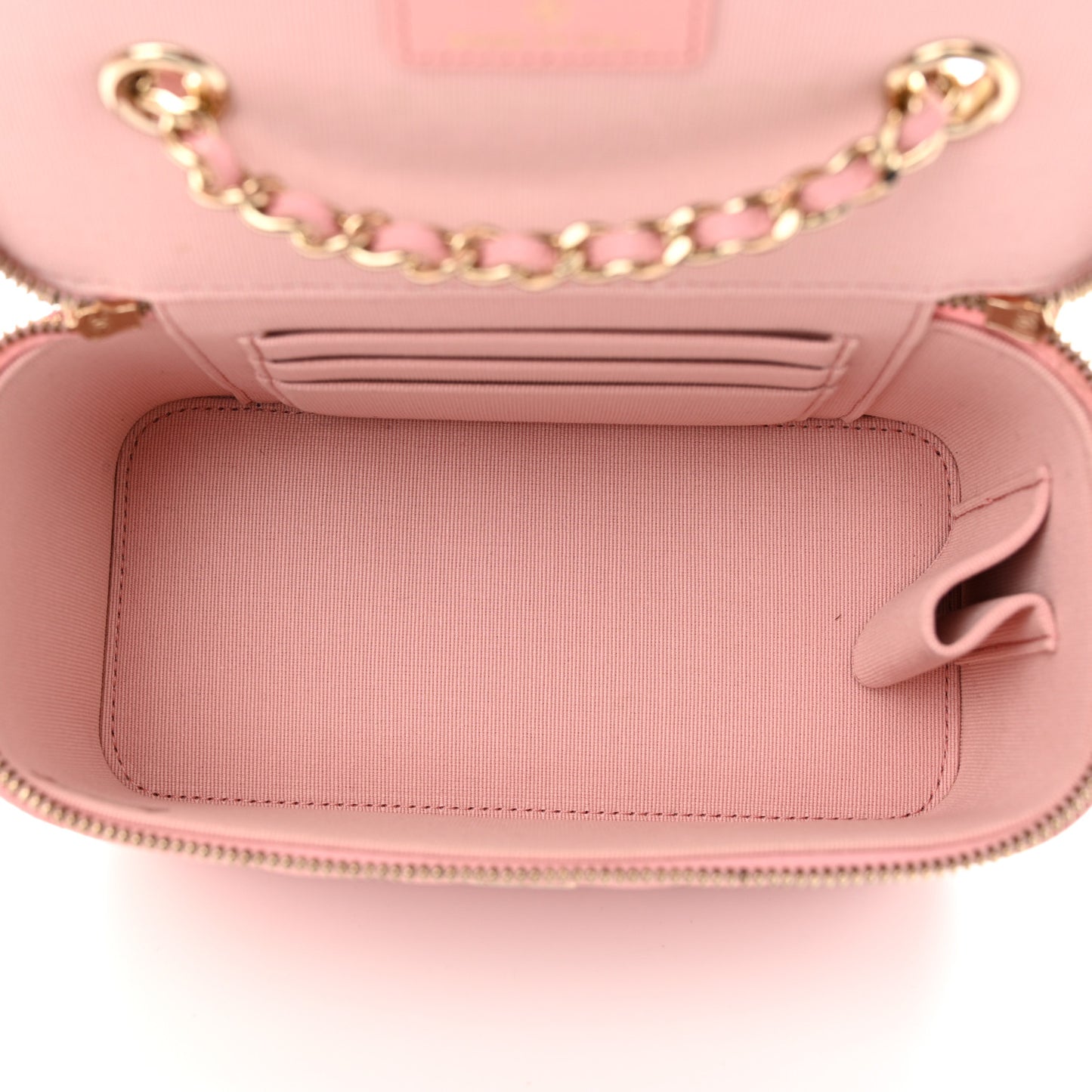 Caviar Quilted Small Vanity Case With Chain Pink
