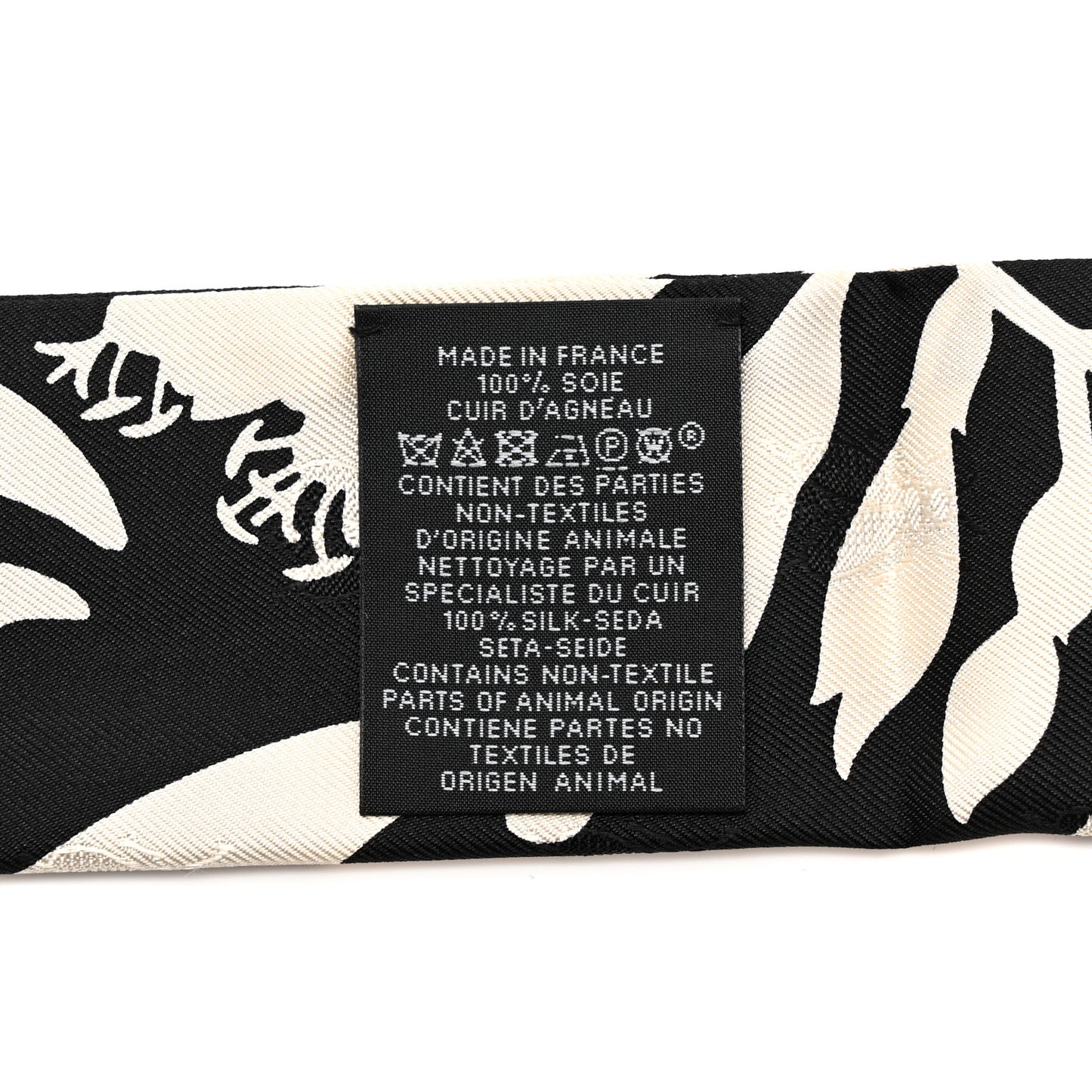 Silk Calfskin Bouquet Final Fringed Twilly Creme Black