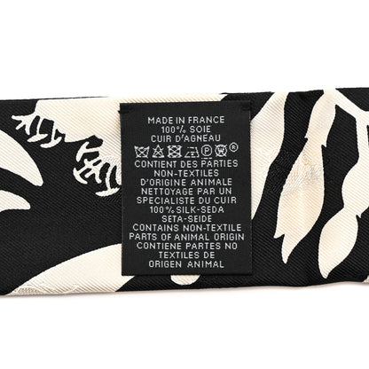 Hermes Silk Calfskin Bouquet Final Fringed Twilly Creme Black 5 of 5