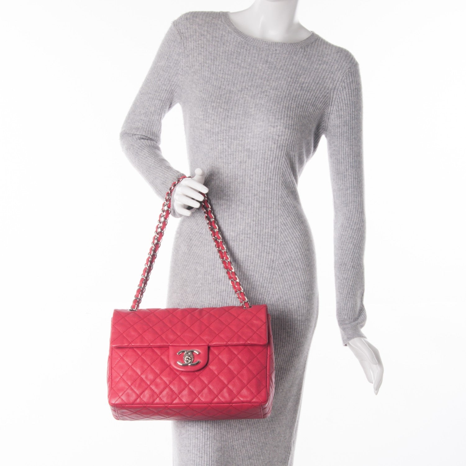 Chanel Washed Caviar Quilted Maxi Single Flap Fuchsia 2 of 7