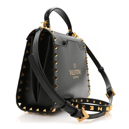 Valentino Garavani Grainy Calfskin Small Rockstud Alcove Top-Handle Flap Bag Black 3 of 10