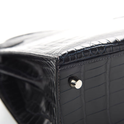 Hermes Shiny Niloticus Crocodile Kelly Sellier 28 Bleu Marine 41 of 42