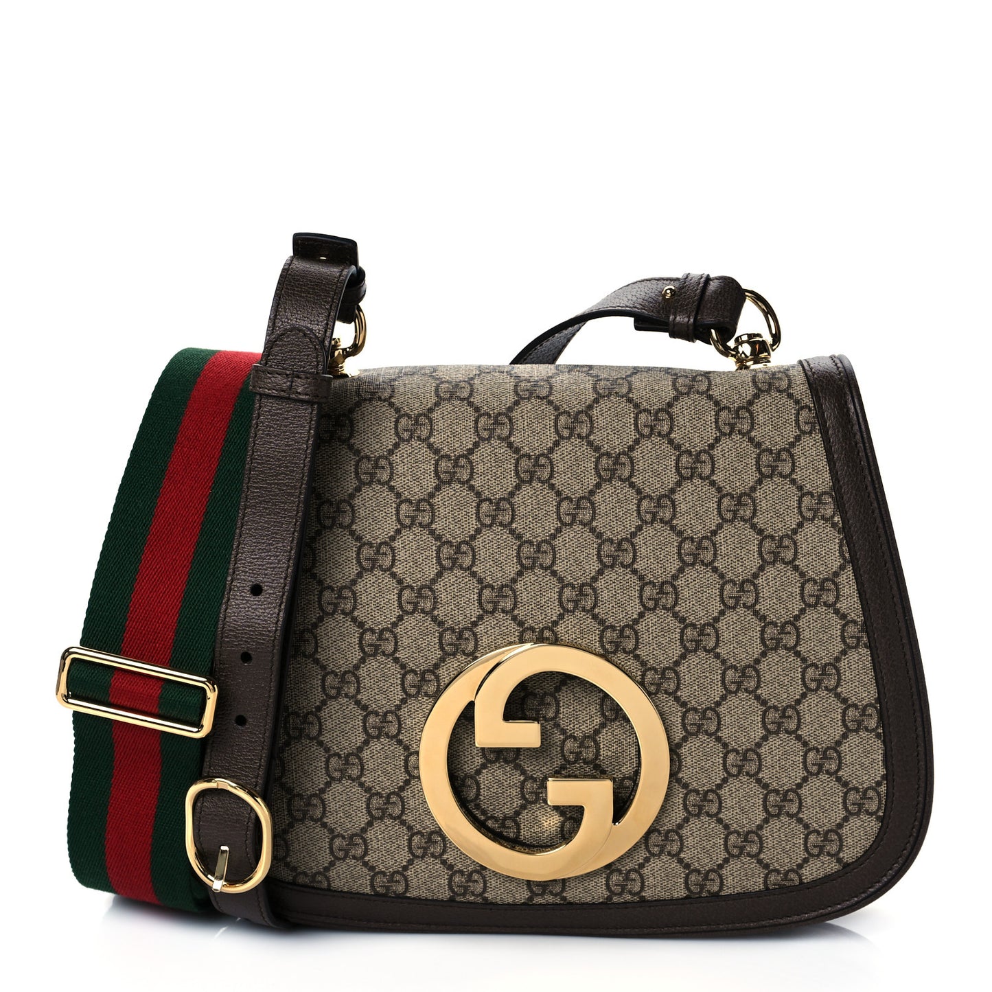 GG Supreme Monogram Textured Dollar Calfskin Web Medium Blondie Shoulder Flap Bag Beige Ebony New Acero