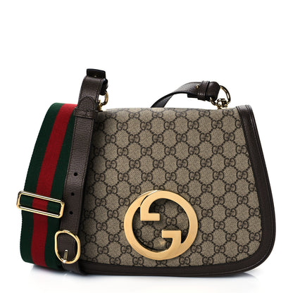 Gucci GG Supreme Monogram Textured Dollar Calfskin Web Medium Blondie Shoulder Flap Bag Beige Ebony New Acero 1 of 9
