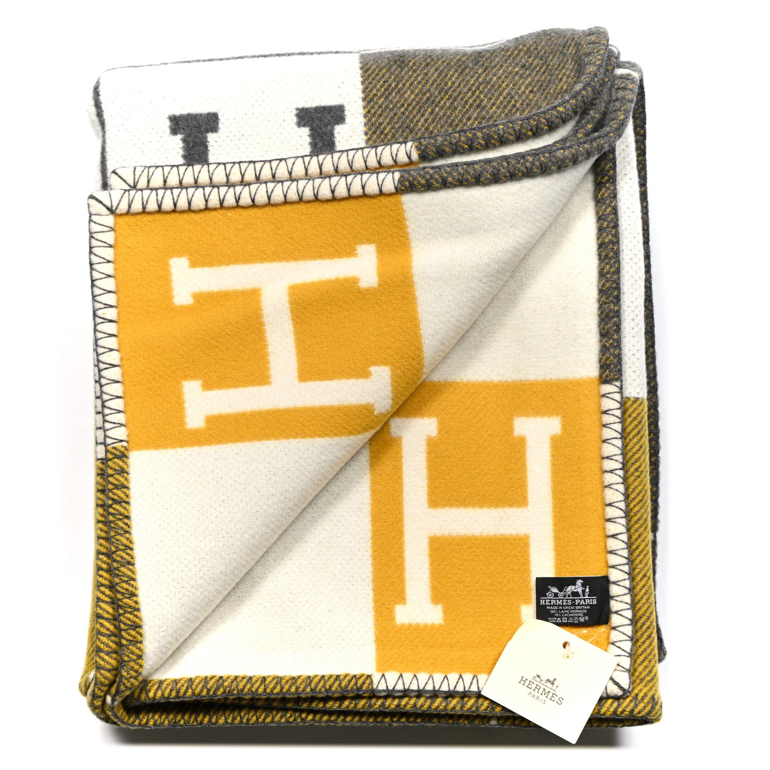 Hermes Wool Cashmere Avalon III Blanket Gris Soleil 2 of 3