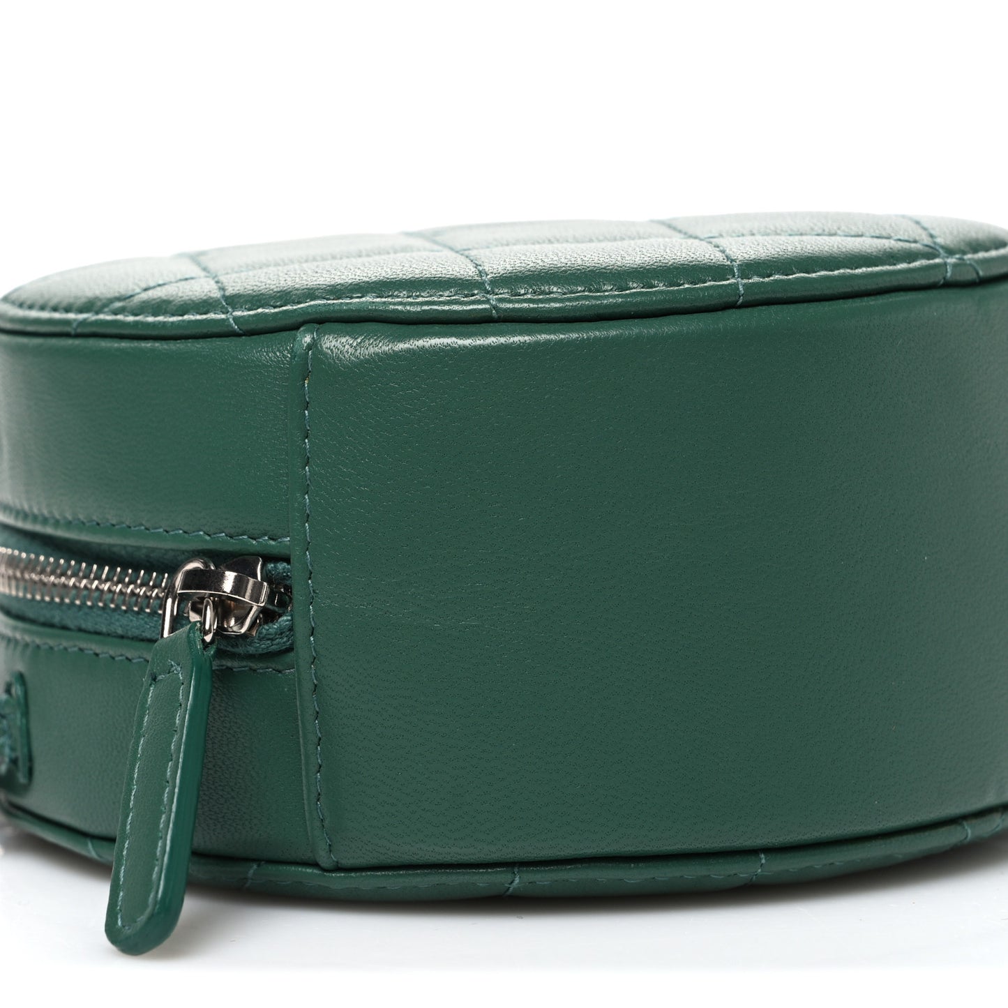 Lambskin Quilted Round Clutch With Chain Green