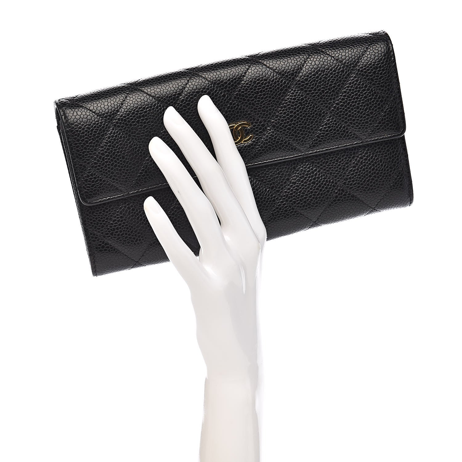 Chanel Caviar Quilted Large Gusset Flap Wallet Black 2 of 9
