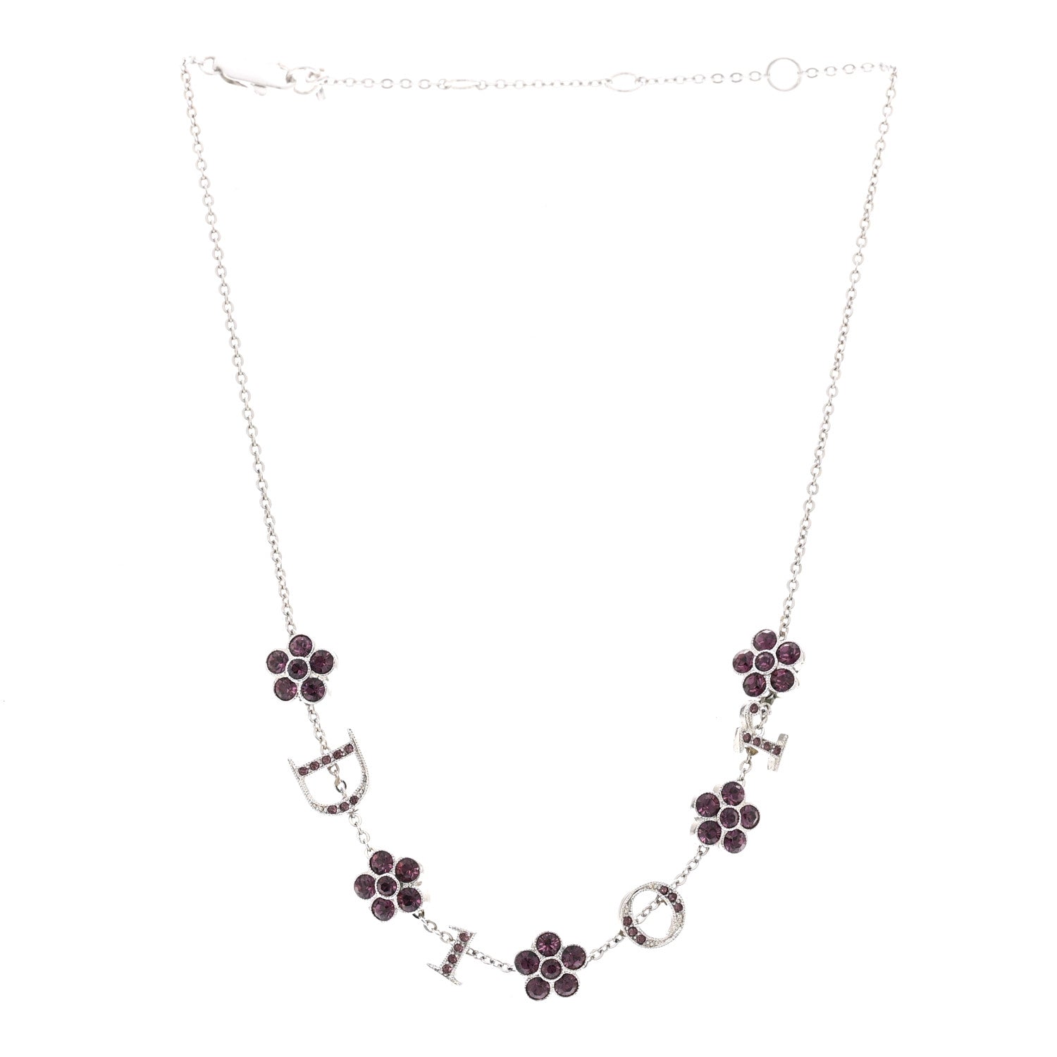 Christian Dior Crystal Flower Choker Necklace Silver Purple 3 of 6