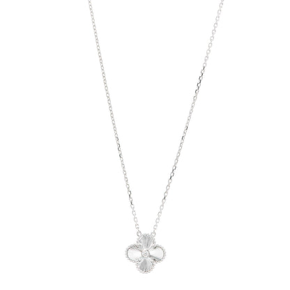 Van Cleef & Arpels 18K White Gold Diamond Guilloche Vintage Alhambra Pendant Necklace 1 of 8