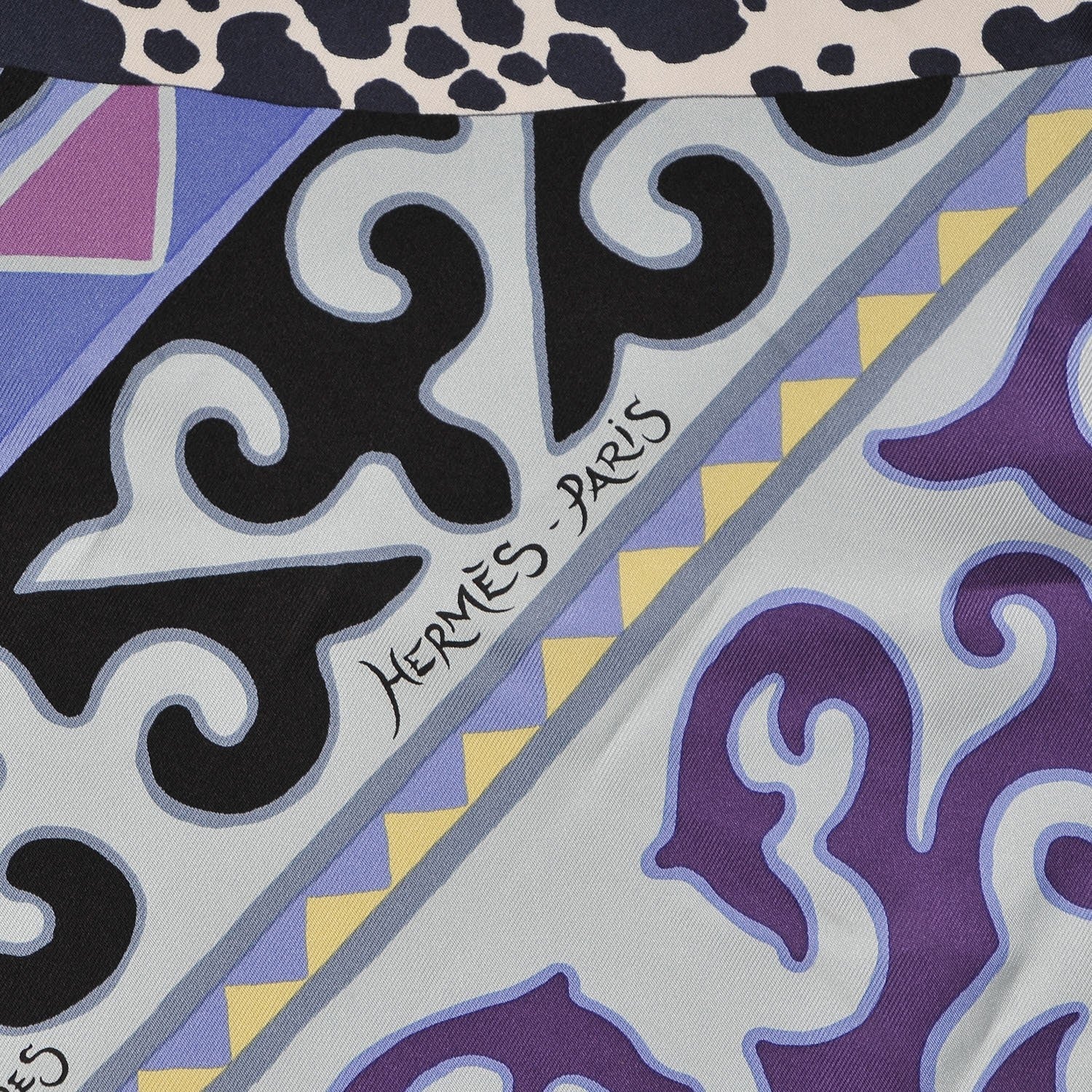 Hermes Silk Appaloosa Des Steppes Scarf 90 White Casse Marine Violet 5 of 7