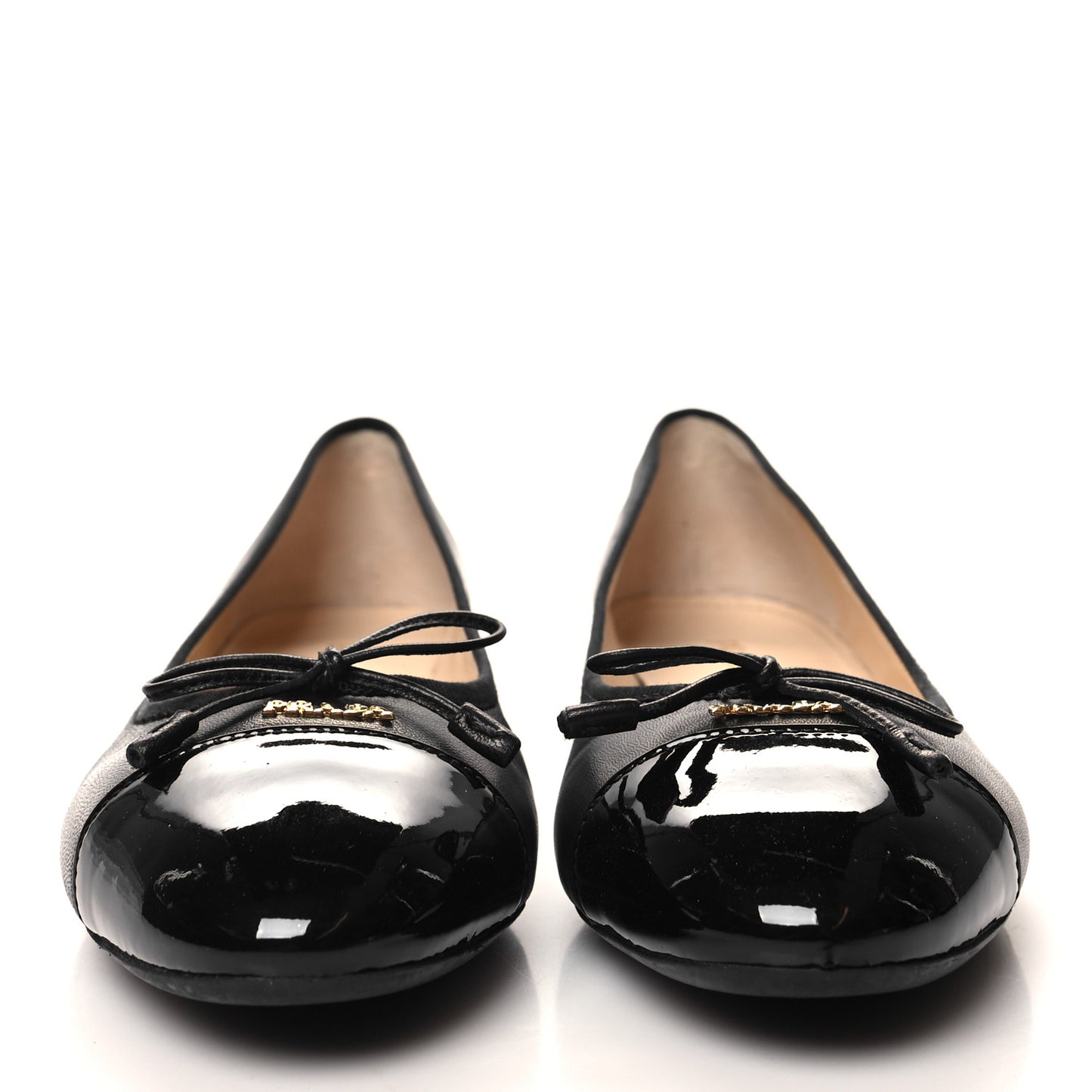 Nappa Vernice Cap Toe Logo Bow Ballerina Flats 38 Black