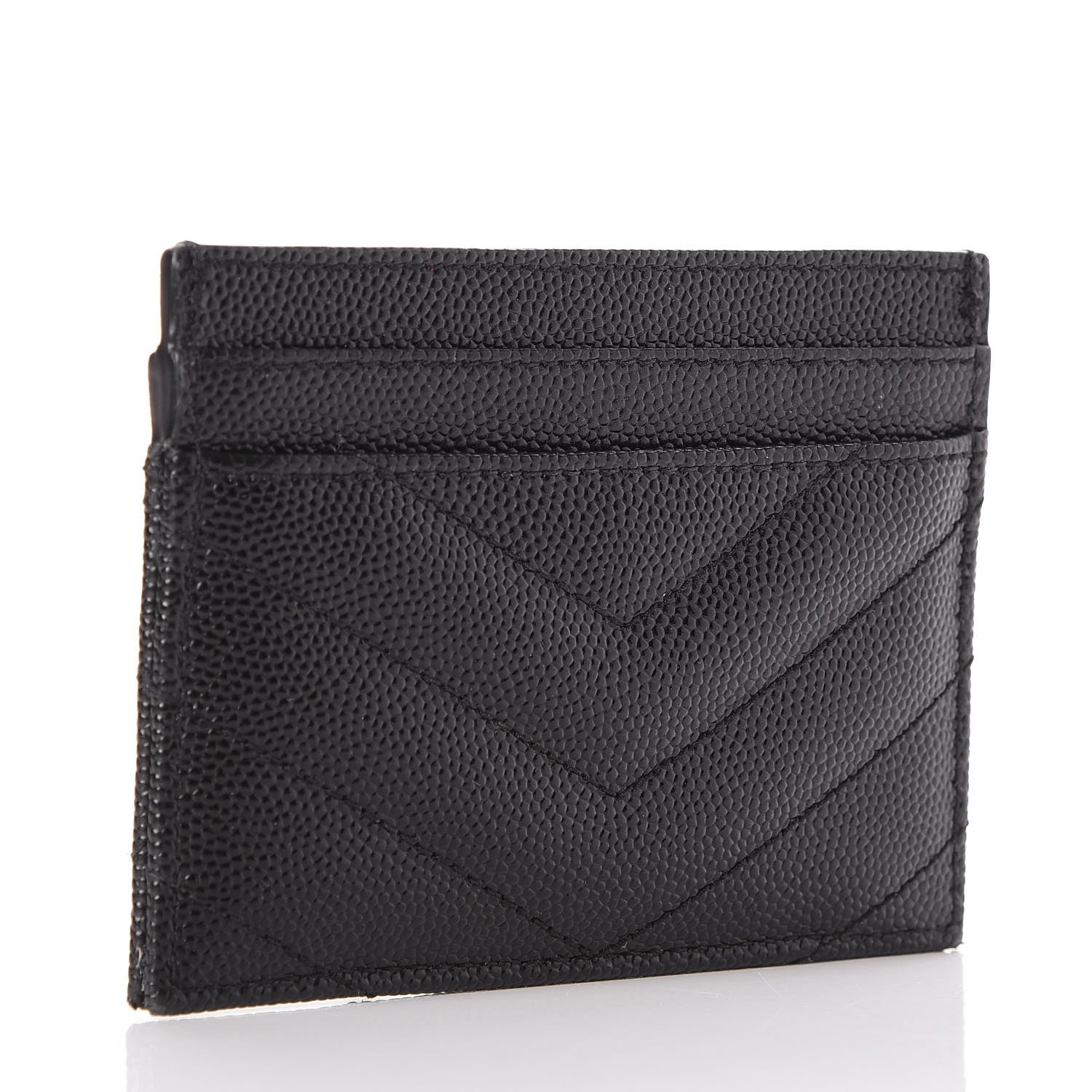 Saint Laurent Grain De Poudre Matelasse Chevron Monogram Credit Card Case Black 3 of 8