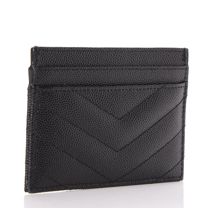 Saint Laurent Grain De Poudre Matelasse Chevron Monogram Credit Card Case Black 3 of 8