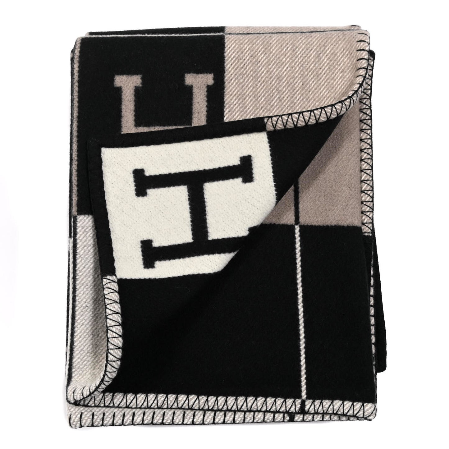 Wool Cashmere Avalon III Blanket Ecru Black