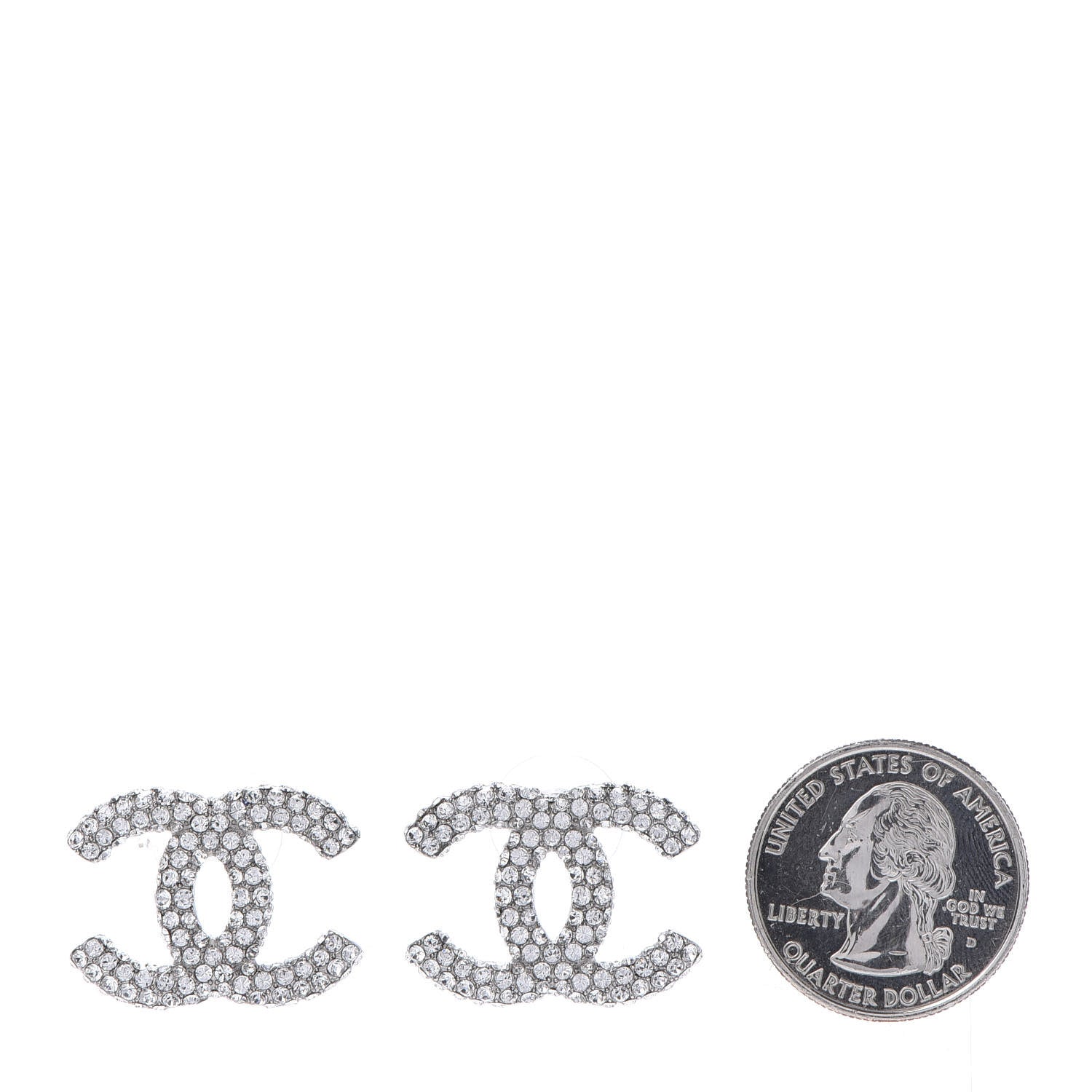 Chanel Crystal Large CC Earrings Silver 4 of 10