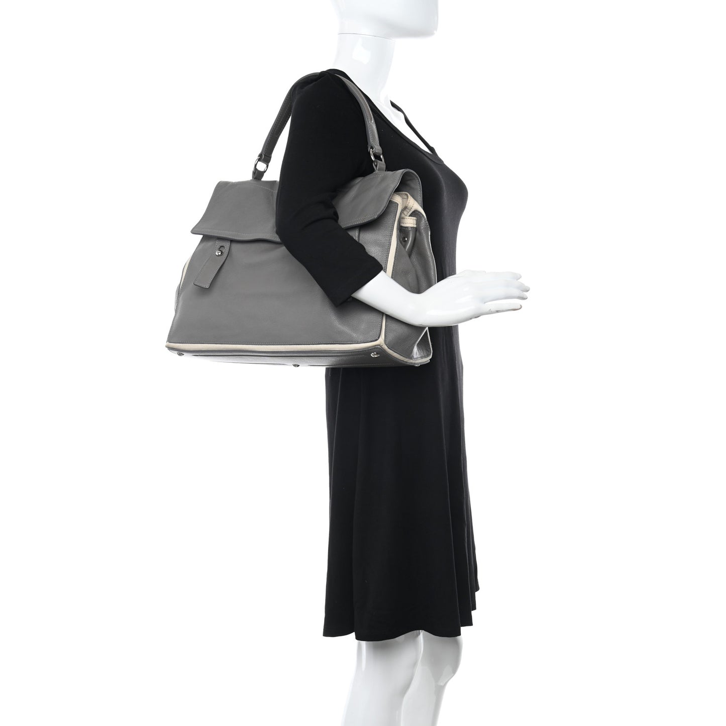 Calfskin Canvas Large Muse Two Grey