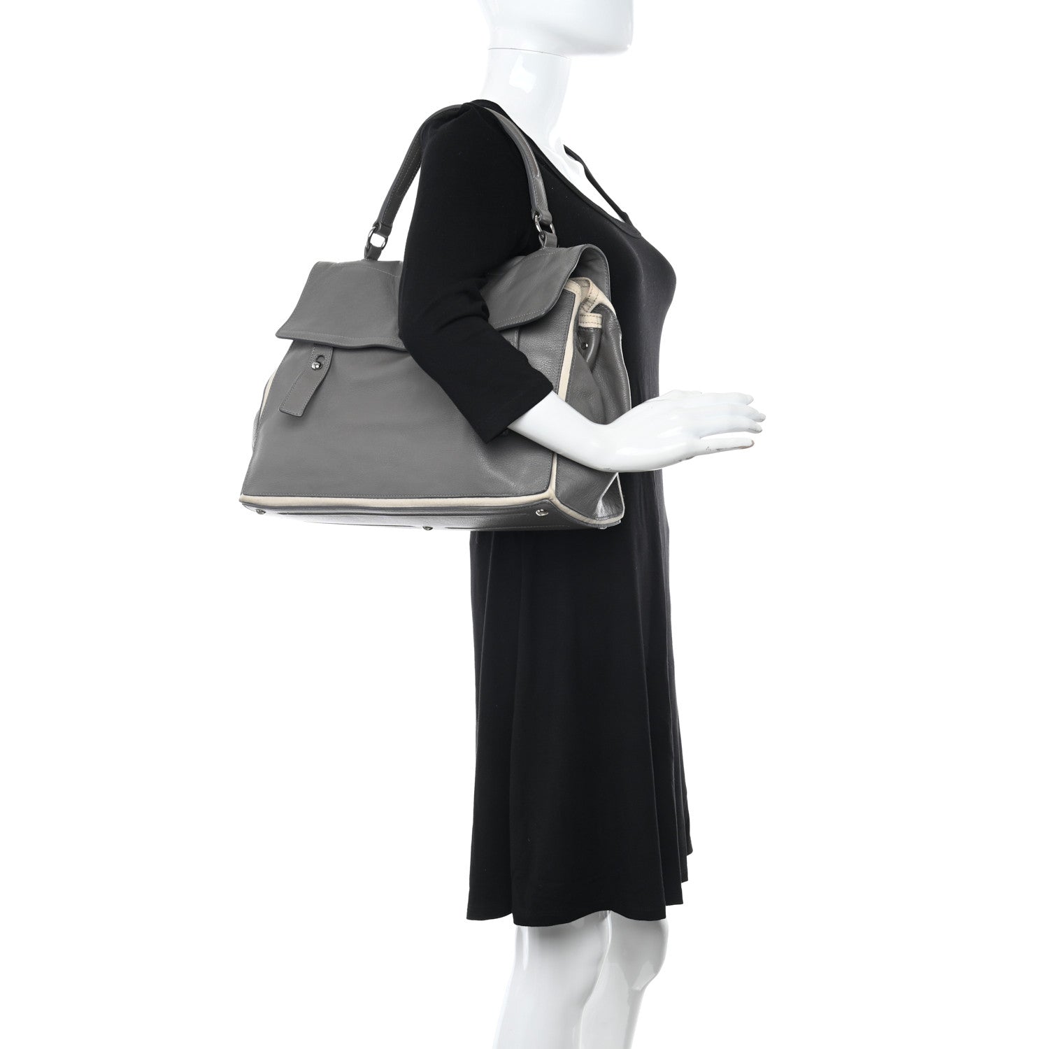 Saint Laurent Calfskin Canvas Large Muse Two Grey 2 of 21