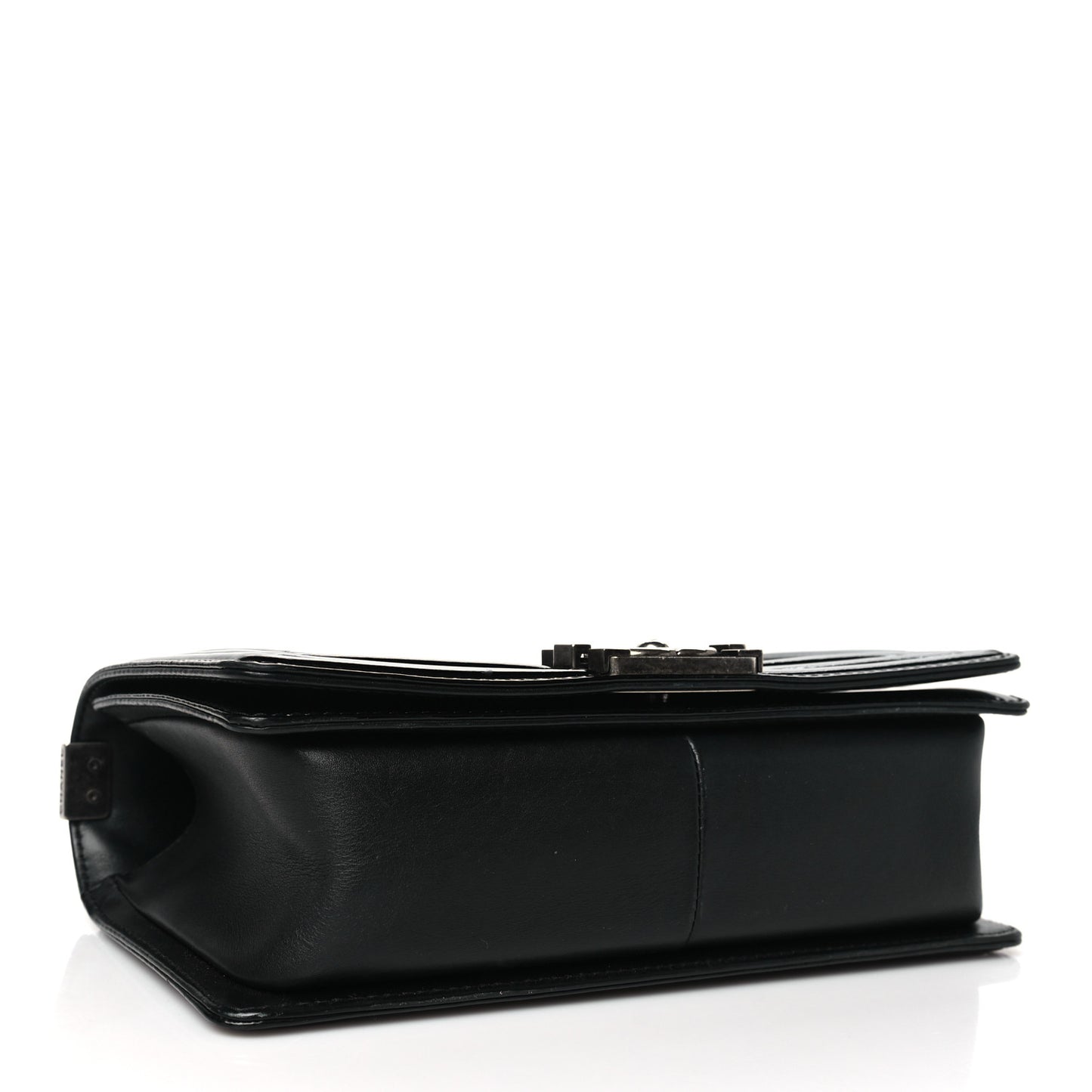 Patent Calfskin Quilted Medium Plexiglass Boy Flap Black