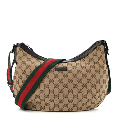 Gucci Monogram Web Medium Half Moon Hobo Dark Brown 1 of 10