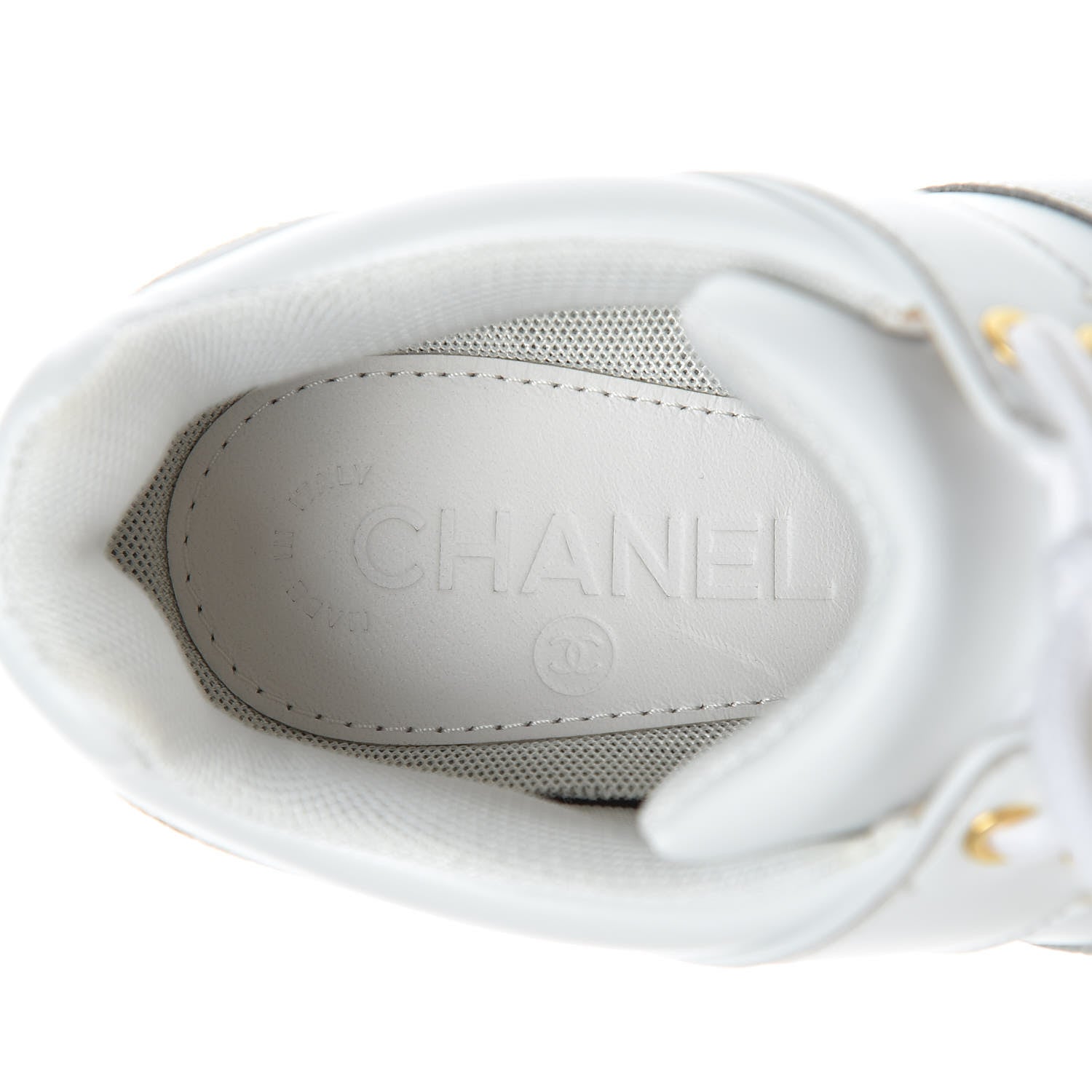 Chanel Calfskin Laminated Lambskin Womens CC Sneakers 37 White Gold 7 of 10