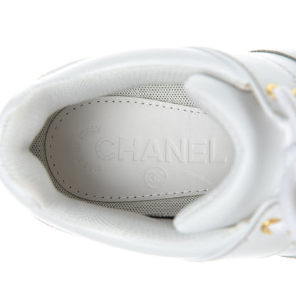 Chanel Calfskin Laminated Lambskin Womens CC Sneakers 37 White Gold 7 of 10